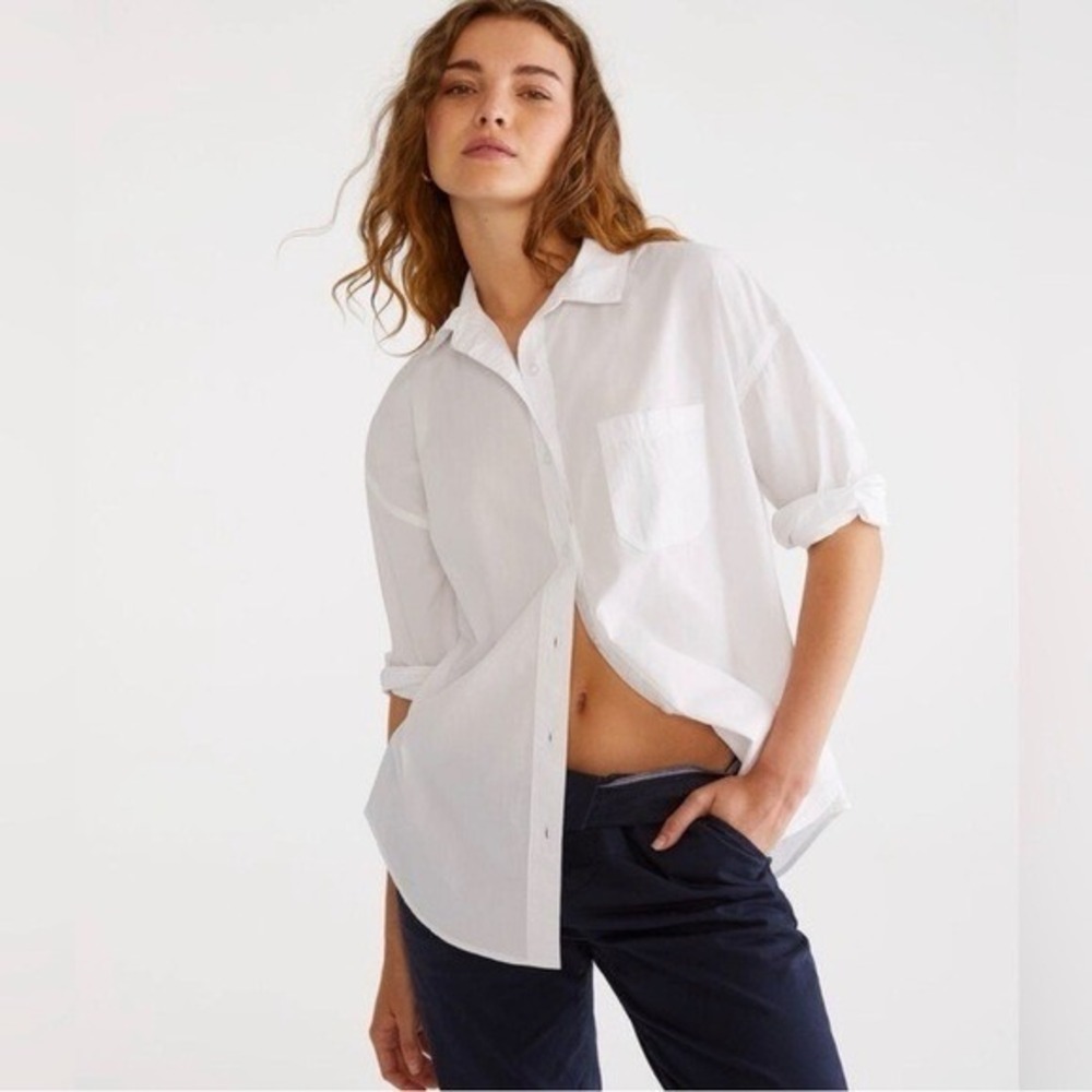 Aeropostale Womens White Button Down Shirt Oversized Pocket Long Sleeve M‎